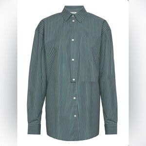 WOOD WOOD Jade Poplin Stripe Long Sleeve Dusty Green 40 Oversize French Tuck NEW